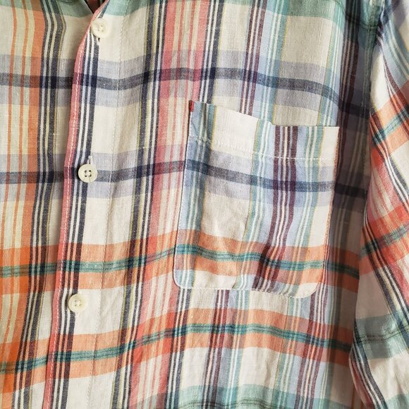 Tommy Bahama 100% Linen Plaid Shirt XL Relaxed Fit Multicolor Button Up - Picture 5 of 12